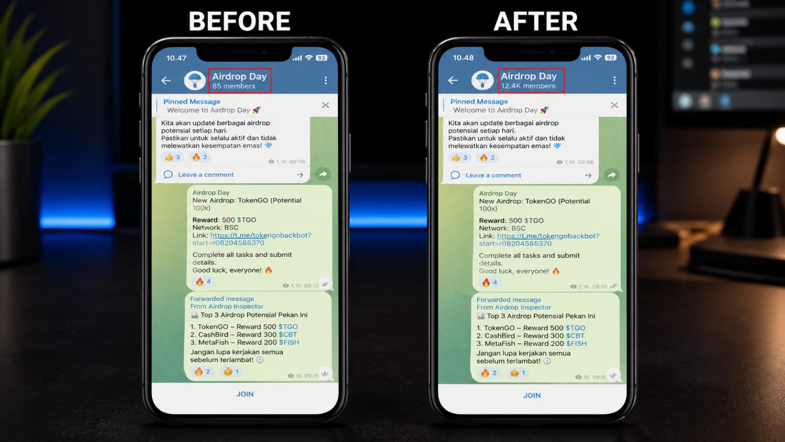 Hasil Tambah Member Telegram di Telegram